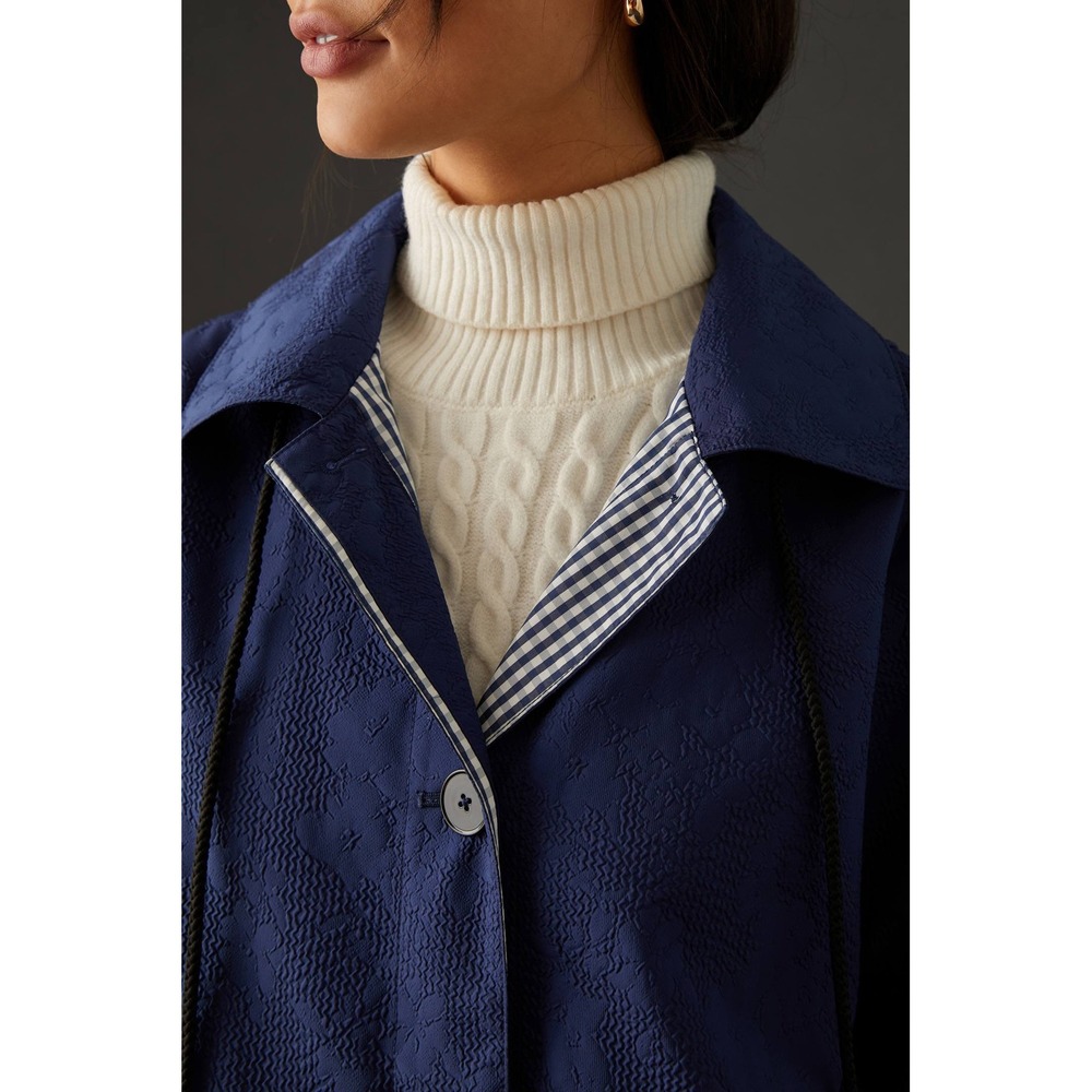 NWT Maeve Anthropologie Navy Blue Textured Hooded Anorak Softshell Jacket Medium - Picture 5 of 13
